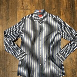 Hugo Boss Navy and White Striped Dress Shirt